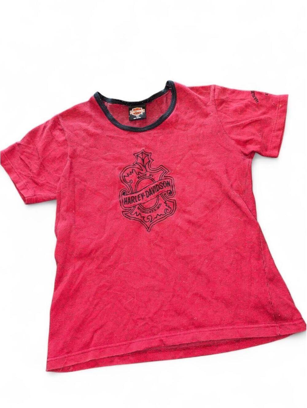 Vintage Harley-Davidson Red Waffle Knit Ringer Tee